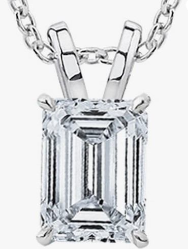 Birthstone Necklace April Diamond 18K White Gold Emerald Cut Pendant Gemstone Necklace for Women