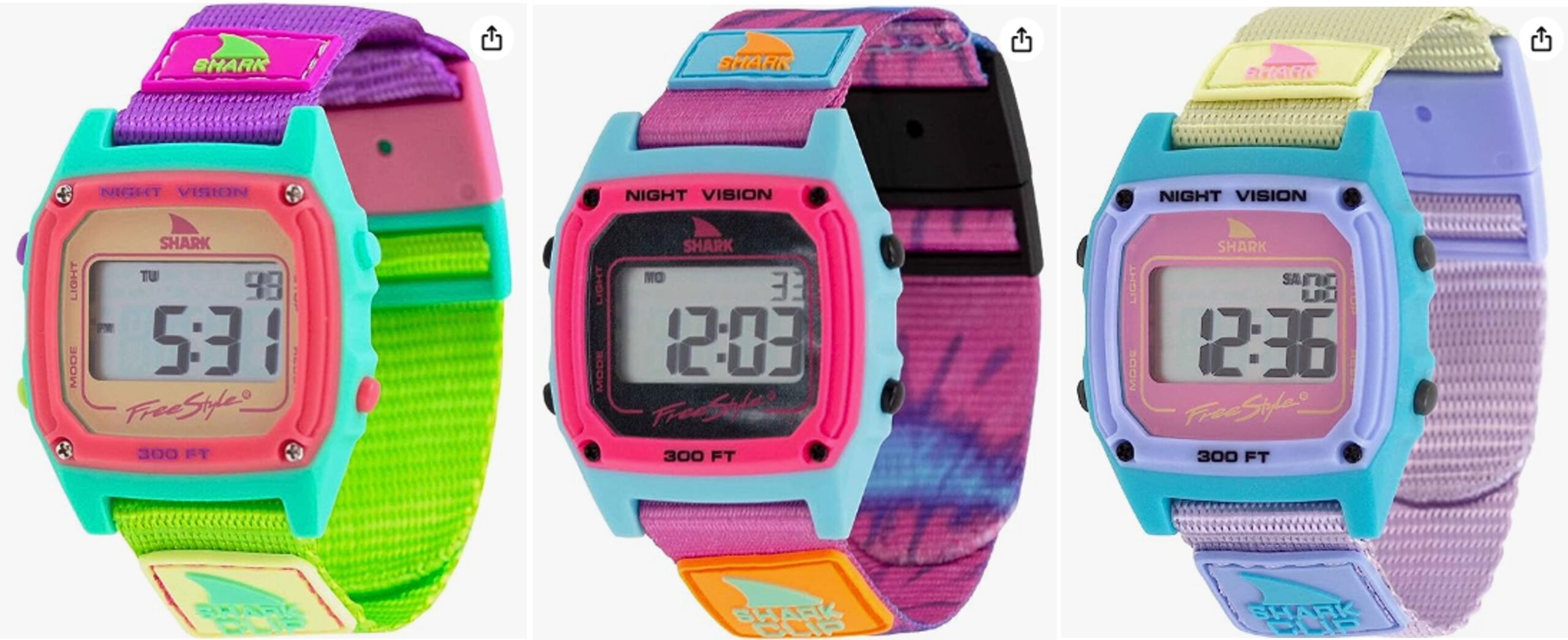 Freestyle Shark Classic Unisex Clip Sour, Tie Dye Pink Splash, & Lavender Tea Watches w/Lots of Other Styles