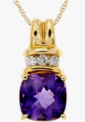 Birthstone Necklace February Amethyst 14k Yellow Gold and Diamond Gemstone Necklace for Women