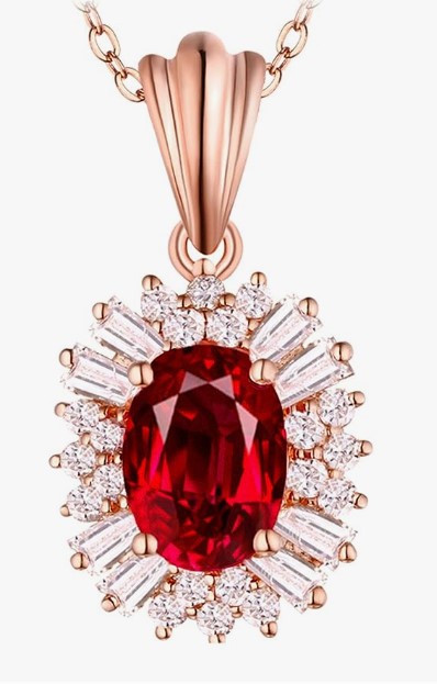 Birthstone Necklace July Ruby 18K Rose Gold Pendant Necklace for Women