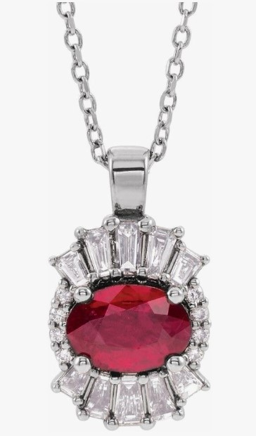 Birthstone Necklace July Ruby 14K White Gold Pendant Necklace for Women