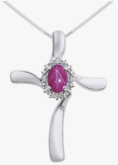 Birthstone Necklace July Star Ruby 14K White Gold Pendant Necklace for Women