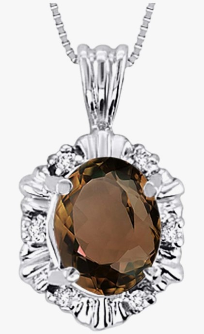 Birthstone Necklace June Smoky Quartz 14K White Gold Pendant Necklace for Women