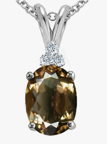 Birthstone Necklace June Smoky Quartz 14K White Gold Pendant Necklace for Women