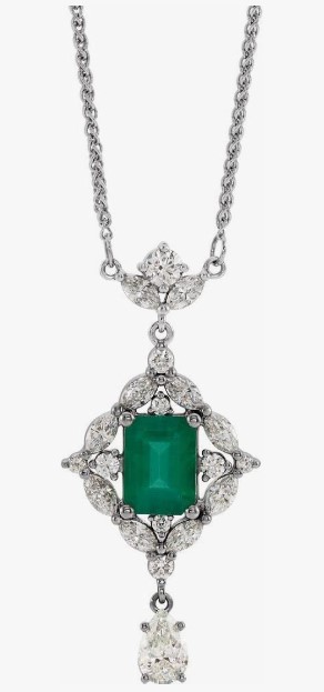 Birthstone Necklace May Platinum Emerald Cut Pendant Gemstone Necklace for Women