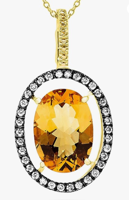 Birthstone Necklace November Citrine 14K Yellow Gold Pendant Necklace for Women