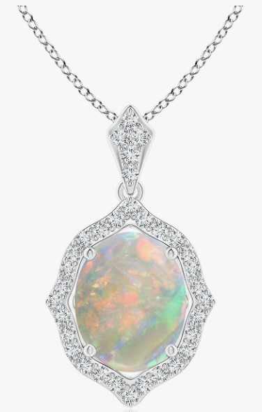 Birthstone Necklace October Opal 14K Gold/Platinum Pendant Necklace for Women