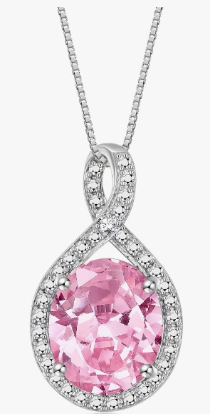 Birthstone Necklace October Pink Ice 14K White Gold Pendant Necklace for Women