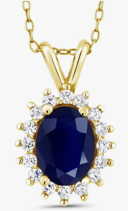 Birthstone Necklace September Blue Sapphires 14K Yellow Gold Pendant Necklace for Women