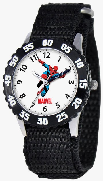 Marvel Spider-Man Kids' Bezel Stainless Steel Time Teacher Analog Quartz Nylon Strap