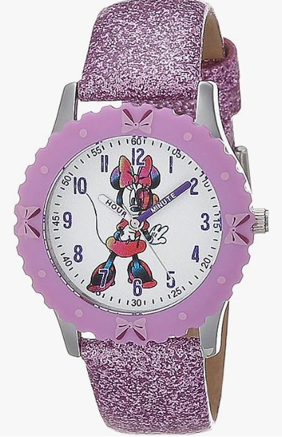 Disney Minnie Mouse Kids' Bezel Stainless Steel Time Teacher Analog Strap Watch