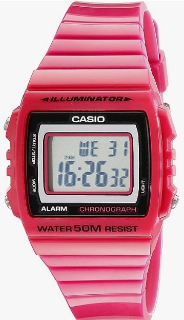 Casio Kids W215H-4A Classic Digital Stop Watch, Pink