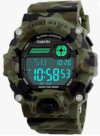 CakCity Boys Camouflage LED Sport Waterproof Digital Electronic Casual Military Wrist Watch with Silicone Band Luminous Alarm Stopwatch